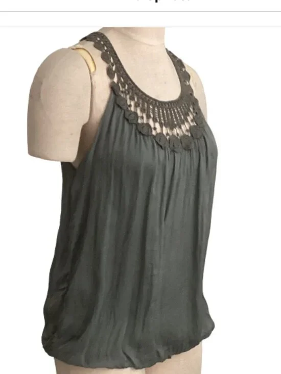 Carla Conti Italian Silk Blouse Silk Top Sz S Green 160H - Picture 4 of 10